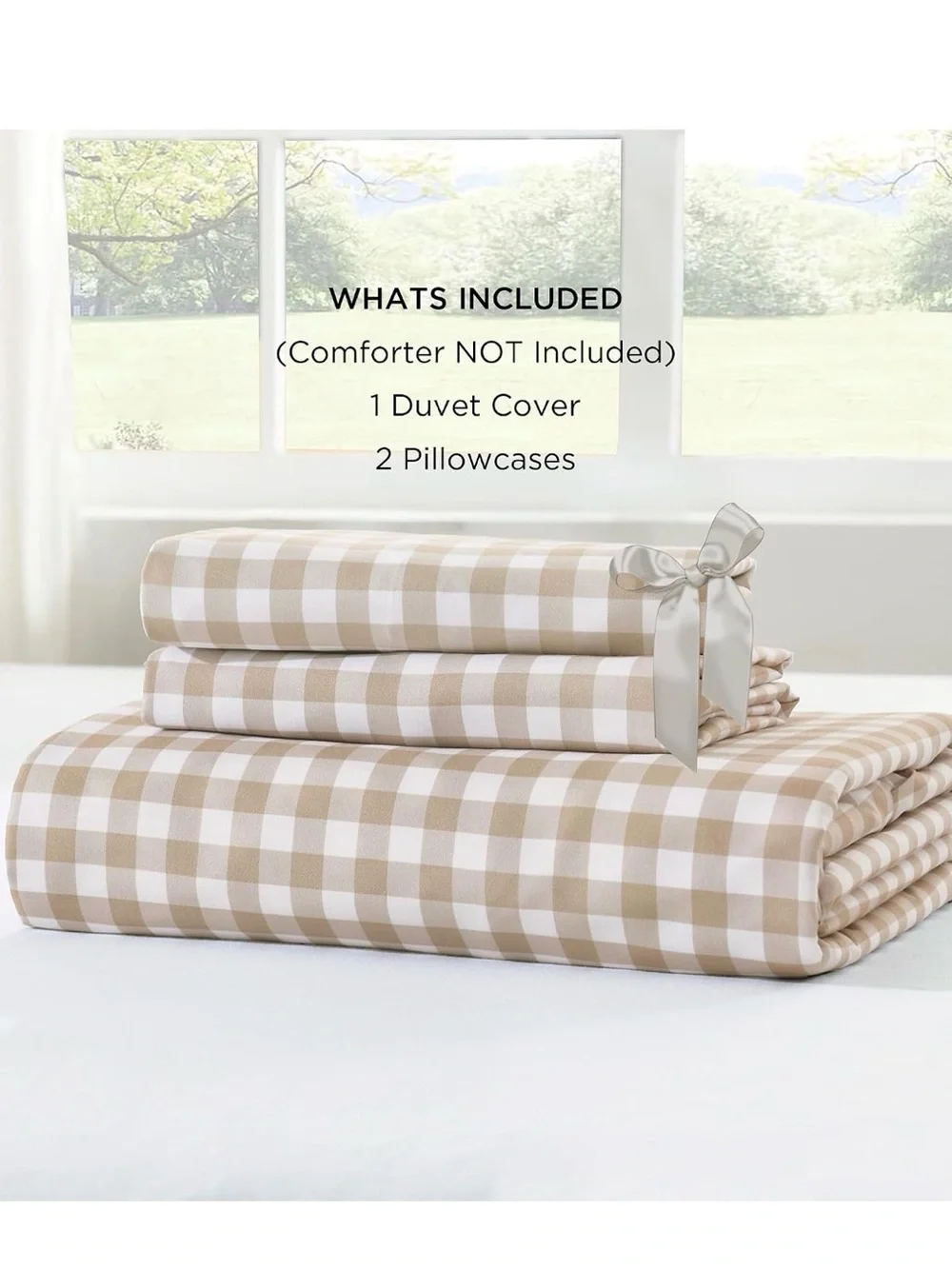 Beige Gingham Ruffle Comforter Set - Classic Home Bedding